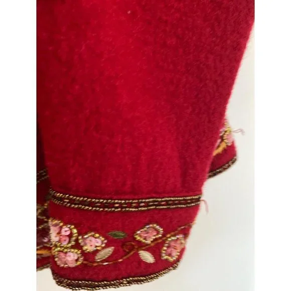 TALBOTS WOMEN'S RED BOILED WOOL BEADED JACKET SZ S